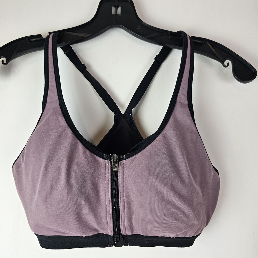 Victoria's Secret Pink Purple Knockout Sports Bra 34C Front Close Zip Underwire